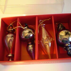 PIER ONE SET OF HAND BLOWN CHRISTMAS ORNAMENTS WITH BOX